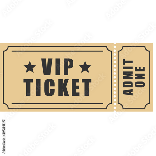Vip ticket with black text and stars on yellow background