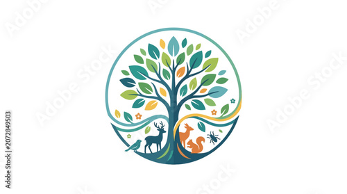 Принти на полотні IconaStudio Nature harmony concept featuring flourishing tree canopy and happy f