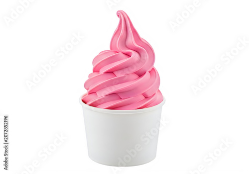 Pink vanilla soft serve ice cream in a waffle cone