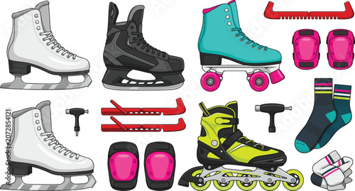 Obraz na płótnie Ice skate and roller skate equipment set