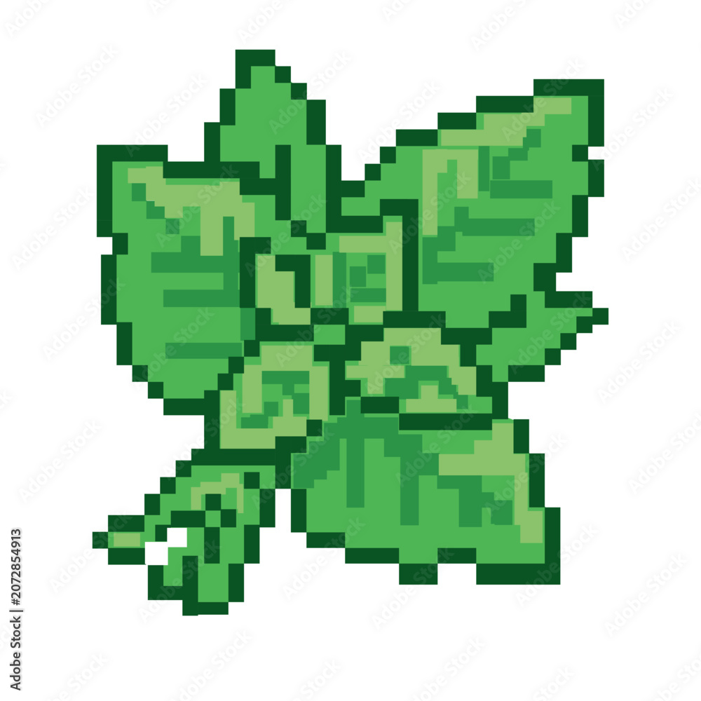 Fototapeta premium Retro pixel peppermint leaf for cocktails – 8-bit vector graphic design