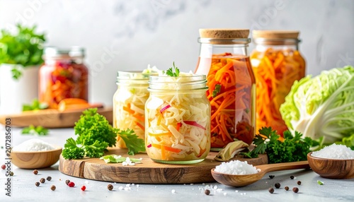 Probiotic Fermented Vegetable Jars on Bright Kitchen Counter