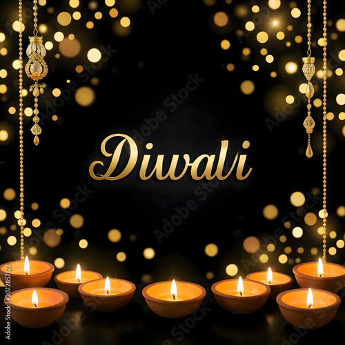 Elegant Deepavali Festival Banner Template with Hanging Gold Ornaments