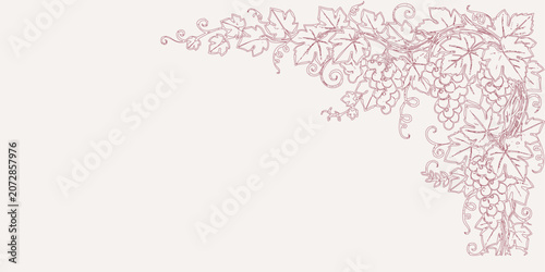 Quadro su tela Elegant grapevine corner border design with leaves, tendrils, and grape clusters