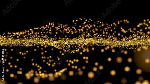 Luxury gold particle wave with sparkling glowing dots floating in dark space. Premium abstract background ideal for finance, wealth, celebration, luxury branding, and business presentations.
