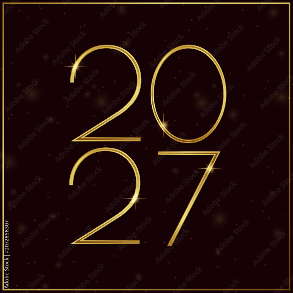 Naklejka premium 2027 square gold luxury greeting card design vector illustration.