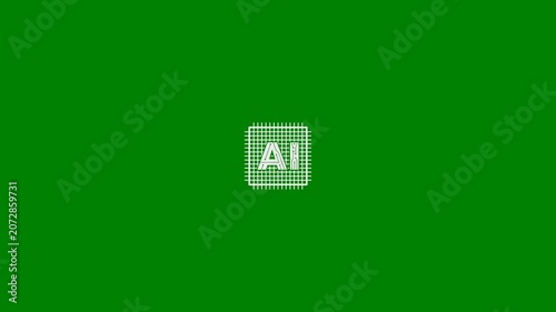 AI (Artificial Intelligence) Processing Data, Information, AI Data Analysis, Pattern Discovery, AI Sorts or Recognizes Data Insights - Minimal Flat Design Motion Graphics Clip, Green Screen, 7.5% Gray
