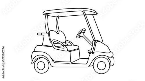Simple Golf Cart Icon - Line Art Vector Illustration