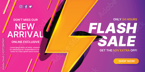 Flash Sale Promotion Banner Template with Special Discount Offer. Modern Flash Sale Social Media Banner for Online Shopping Promotion. Special Offer Discount Poster Template for Marketing Campaign