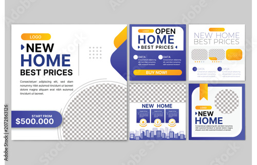 Modern Real Estate Social Media Post Template for Home Sale Promotion. Real Estate Instagram Post and Story Template for Property Marketing