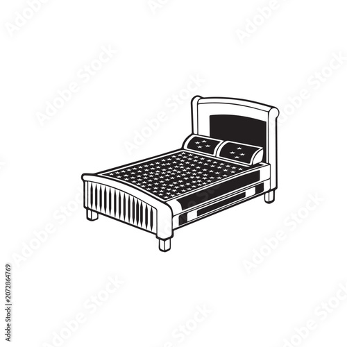 Valokuva Empty Single Bed with Metal Frame and Checkered Bedding in Minimalist Room
