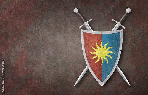 knight swords and shield on grunge background