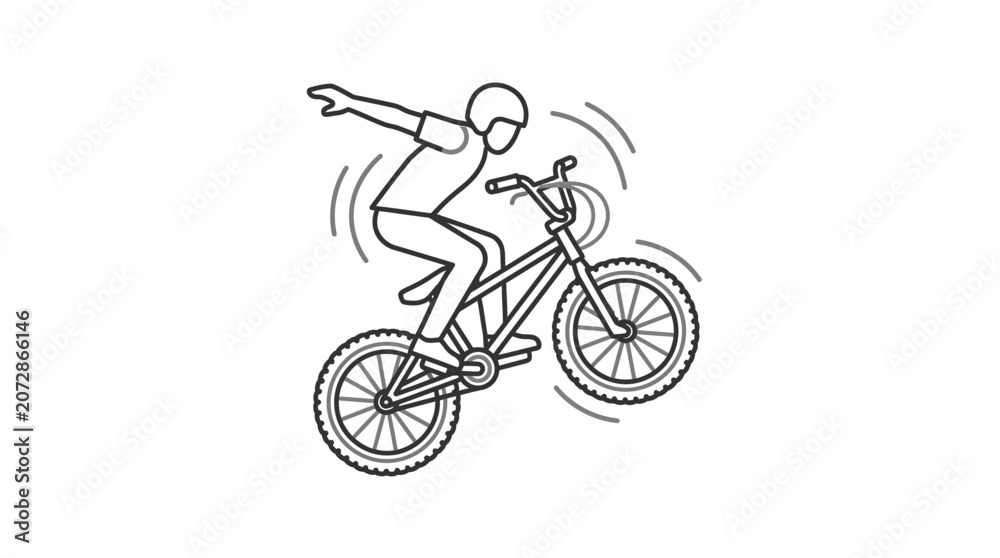 Obraz premium BMX rider performing jump trick line art illustration.