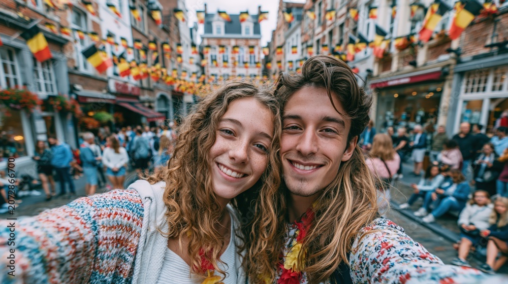 Obraz premium Travelers Celebrating Belgian National Day