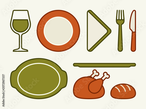 Flat design illustration of wine glass and plates for table setting