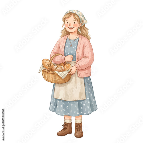 Young girl holding bread basket.