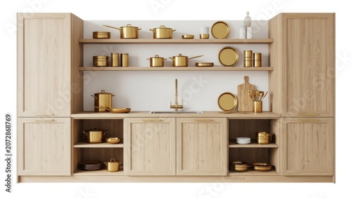 Modern kitchen shelves with cooking utensils