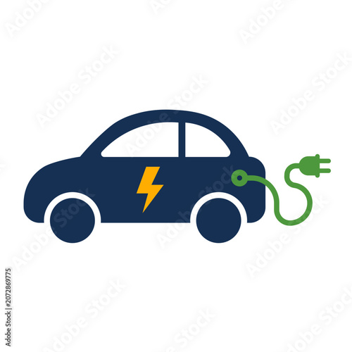 Electric Vehicle Car Charging Plug Flat Vector Icon, EV Charging Station Green Energy Symbol Illustration