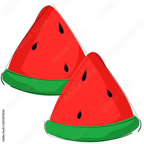 Sweet red watermelon slices summer fruit illustration