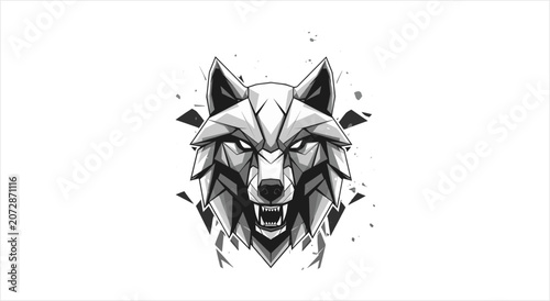 Canvastavla Geometric Wolf Head Fierce Expression Digital Art.