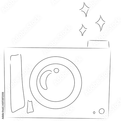 Cute retro camera outline drawing for coloring