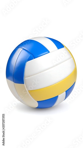 A close-up view of a vibrant volleyball on a white background