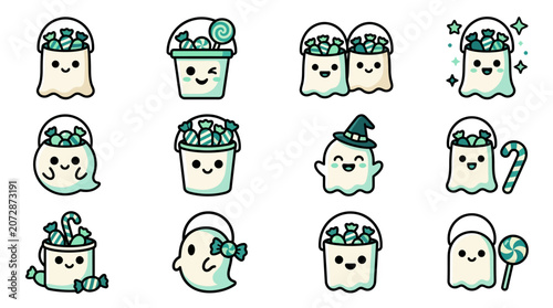 Photos Halloween ghosts in buckets filled with candy and sweets hell 198
