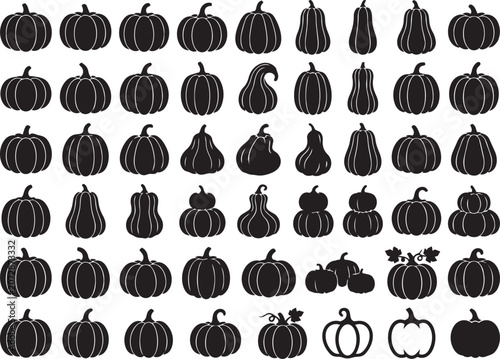 Halloween Pumpkin Silhouette Collection Featuring Round Tall Carved And Decorative Seasonal Pumpkin Shapes