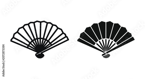 Set of folding fans, traditional japanese or chinese hand fans, vector illustration isolated on white background