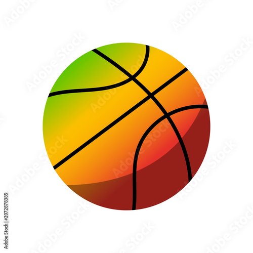 Colorful abstract basketball icon with vibrant gradient and bold black lines. Modern sport symbol isolated on background for game, tournament, fitness, team branding, mobile app and athletic design.