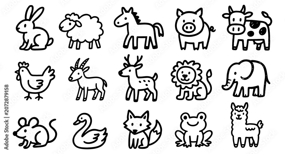 Fototapeta premium Cute animal outline illustrations vector collection