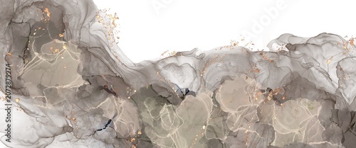handmade elegant neutral alcohol ink abstract background with flowing organic shapes and soft earthy tones accented by delicate gold details