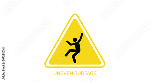 Obraz na plátně Yellow Uneven Surface Warning Sign with Stumbling Person on Isolated White Backg