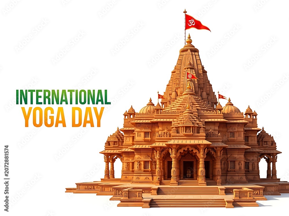 Obraz premium Beautiful intricately carved temple architecture with spiritual symbolism for international yoga day celebration
