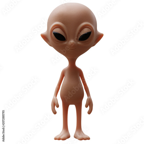 Vászonkép Cute cartoon alien character with large black eyes front view isolated on white