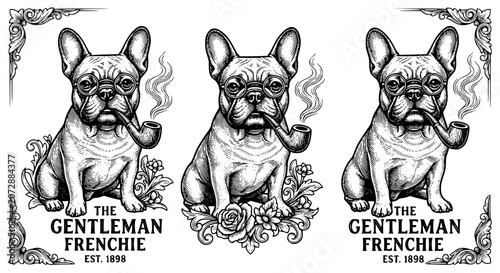 Tableau sur toile french bulldog, gentleman frenchie, dog with pipe, frenchie illustration, vintag