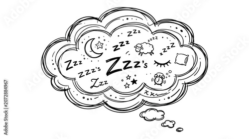 Foto Dreamy cloud with sleep symbols and zzz's.