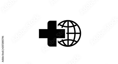 Black and white world cross icon representing global healthcare