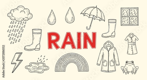 Φωτογραφία Rainy Weather Forecast Symbols and Icons.