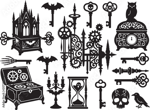 Premium Halloween Music Box Collection Featuring Vintage Mechanical Toys Decorative Keys And Nostalgic Assets
