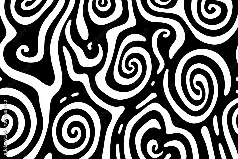 Fototapeta premium Abstract black and white colorful smooth wavy seamless loop background, Vibrant liquid black abstract art with white splashes on a dynamic background, yellow fabric distressed texture, pattern,