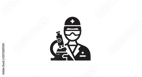 Medical professional using microscope for scientific research investigation