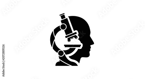 Conceptual science and technology icon microscope and human head