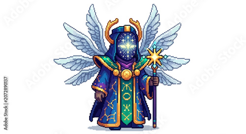 Bild auf Leinwand Mystical Celestial Being with Wings and Staff.