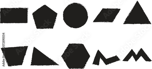 Bild auf Leinwand Collection of black abstract brush stroke geometric shapes isolated on white bac
