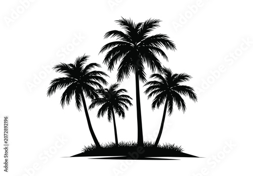 Palm vector silhouette design with multiple tropical tree island