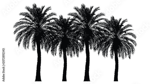 Palm vector silhouette four trees cluster tropical exotic design