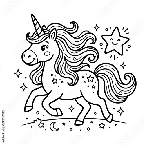 Magical unicorn under starry night sky