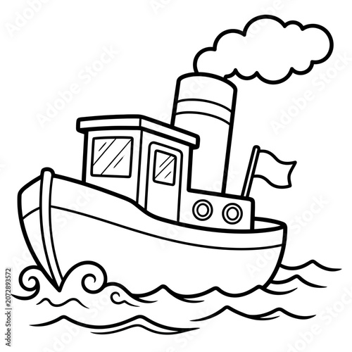 A cartoon tugboat with smoke coming out of the chimney
