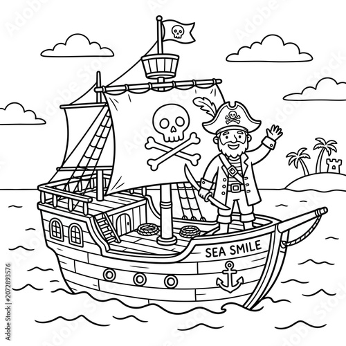 Pirate captain on a smiling sea adventure